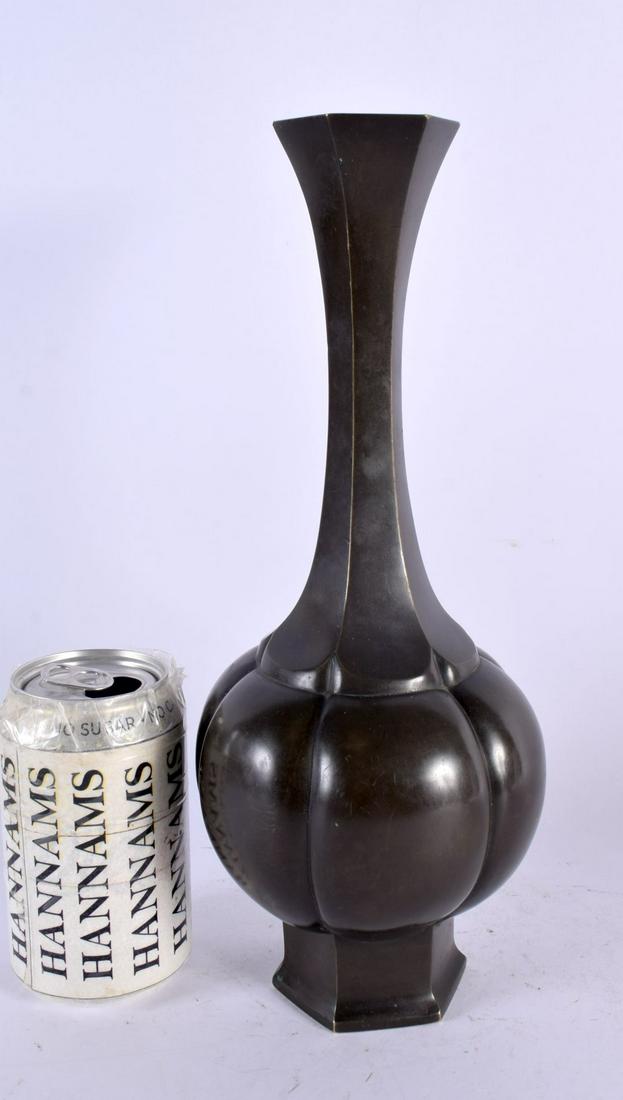 A LARGE 19TH CENTURY JAPANESE MEIJI PERIOD BRONZE VASE of lobed form. 30 cm x 10 cm. (1 of 5)