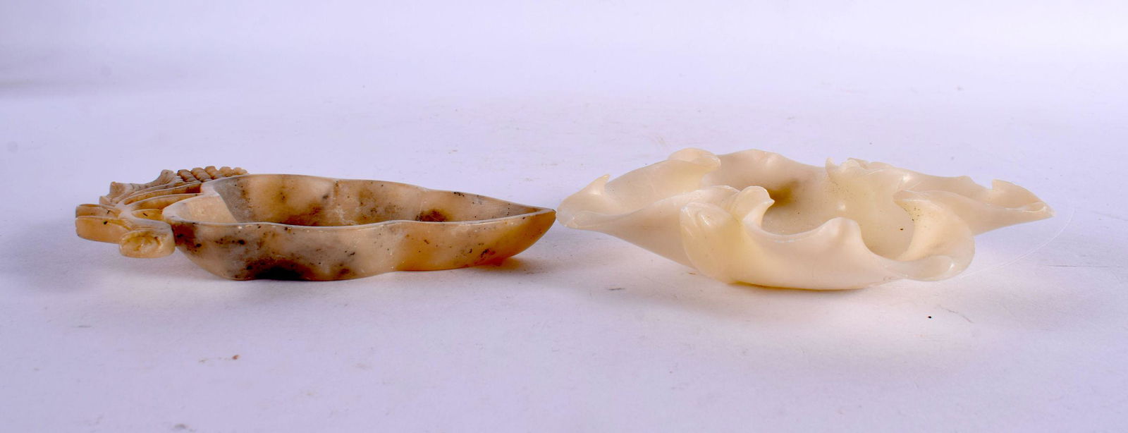 TWO 19TH CENTURY CHINESE CARVED SOAPSTONE BRUSH WASHERS. Largest 15 cm x 7 cm. (2) (1 of 3)