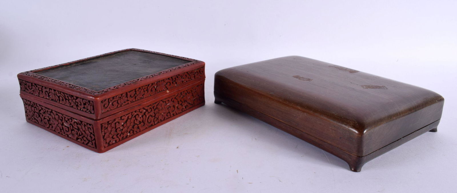 A 19TH CENTURY CHINESE CARVED HARDWOOD BOX AND COVER Qing, together with a cinnabar lacquer box. Lar (1 of 3)