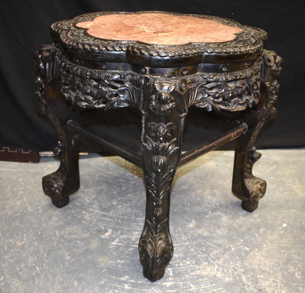A LARGE 19TH CENTURY CHINESE MARBLE INSET HARDWOOD STAND. 55 cm x 55 cm. (1 of 8)