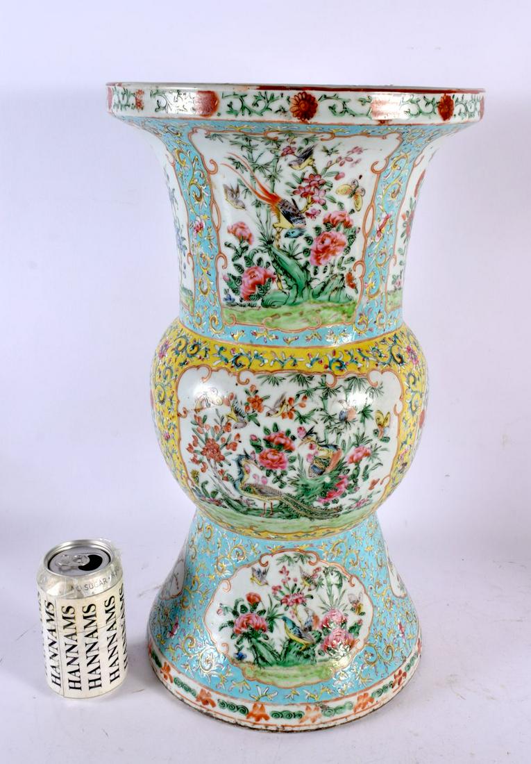 A LARGE 19TH CENTURY CHINESE FAMILLE ROSE STRAITS PORCELAIN GU FORM VASE Qing. 46 cm x 18 cm. (1 of 7)