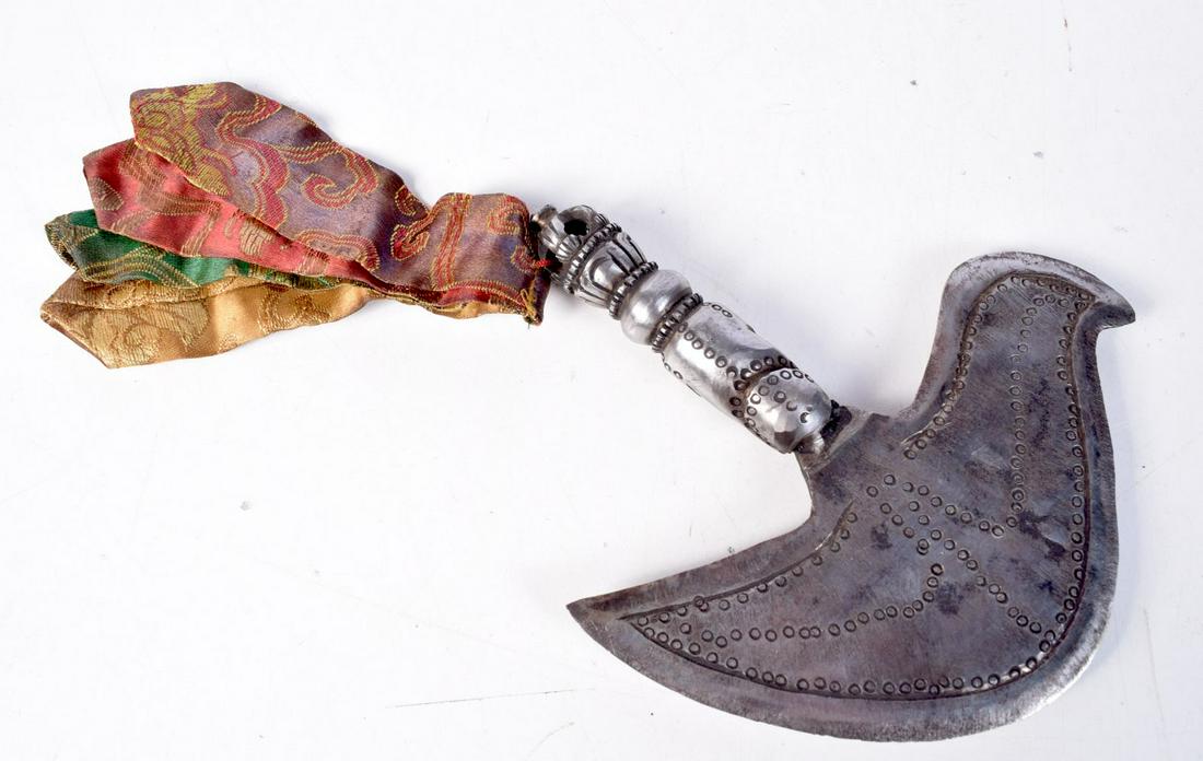 A Tibetan metal Buddhist Vajra ritual chopper. 17 x 15.5cm. (1 of 2)