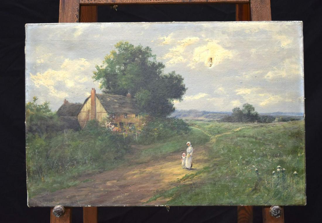 L Richards A.K.A Francis E Jamieson (1895-1950) oil on canvas of a farmhouse. 40 x 61cm.: L Richards A.K.A Francis E Jamieson (1895-1950) oil on canvas of a farmhouse. 40 x 61cm.