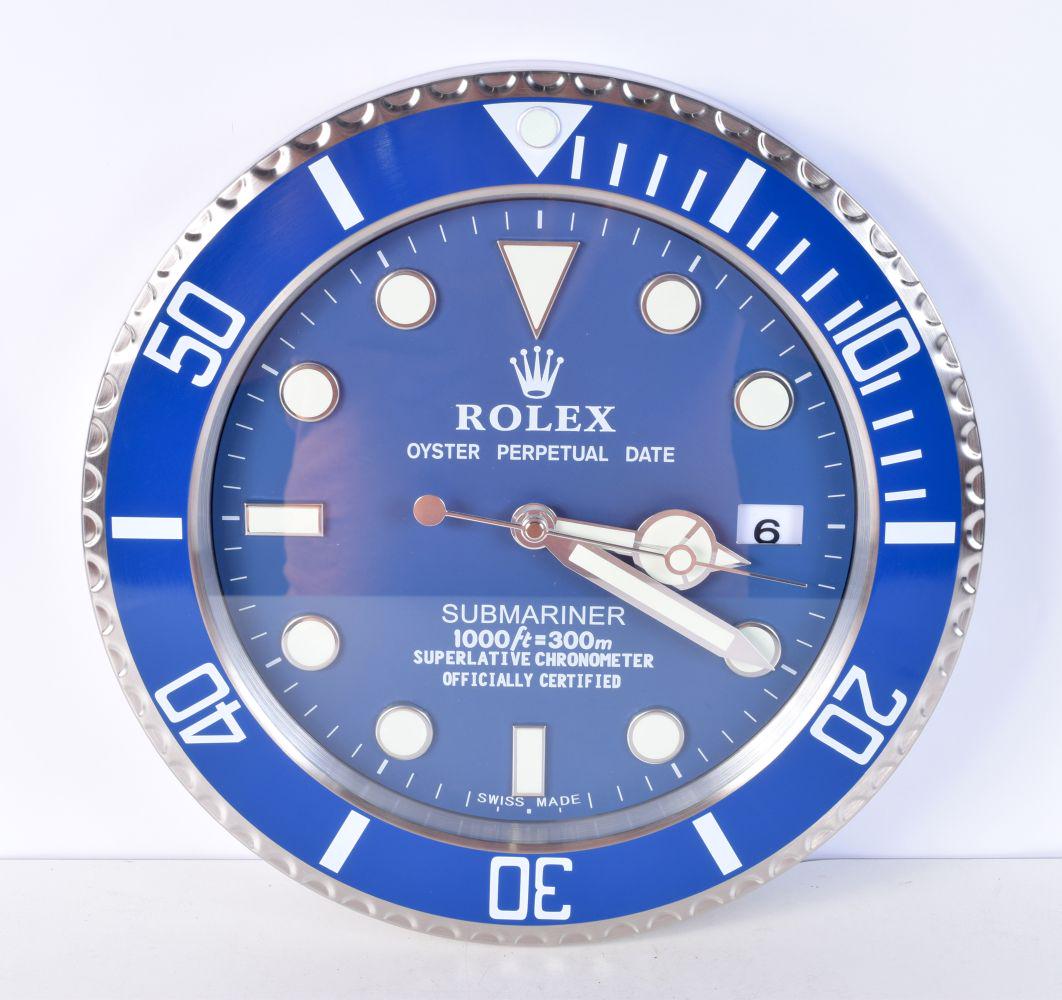A CONTEMPORY ROLEX DEALERSHIP STYLE SHOP DISPLAY CLOCK. 34 cm diameter.: A CONTEMPORY ROLEX DEALERSHIP STYLE SHOP DISPLAY CLOCK. 34 cm diameter.