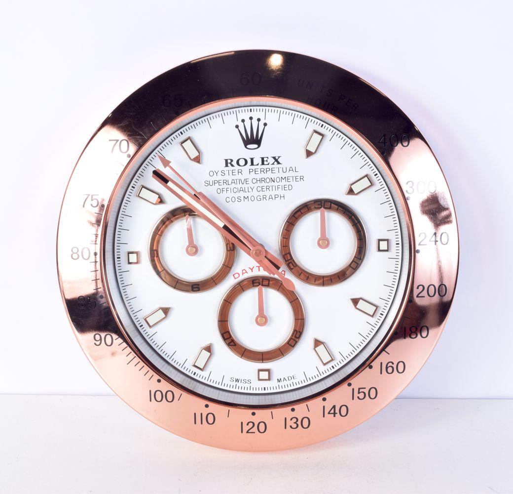 A CONTEMPORY ROLEX DEALERSHIP STYLE SHOP DISPLAY CLOCK. 34 cm diameter.: A CONTEMPORY ROLEX DEALERSHIP STYLE SHOP DISPLAY CLOCK. 34 cm diameter.