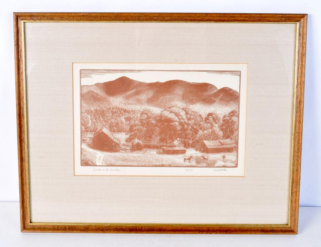Herbert Ogden Waters (1903-1996) Framed limited edition Ed /100 Woodblock print "Summer in the Mount (1 of 4)