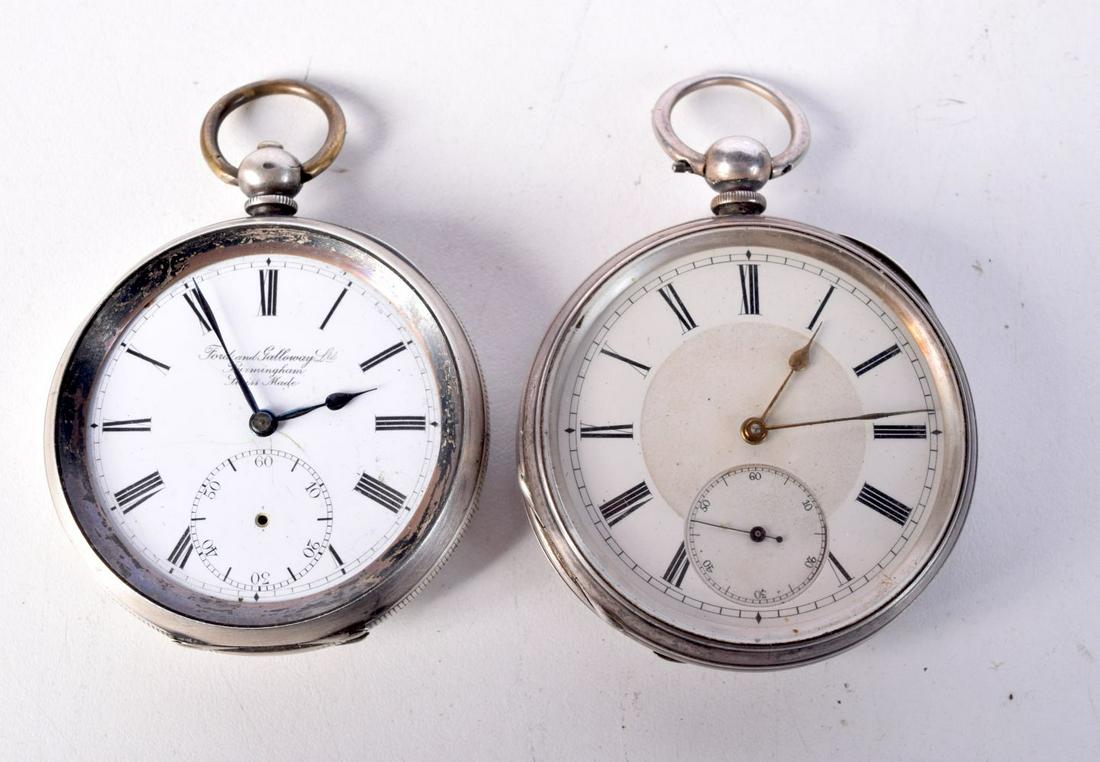 A silver Ford & Galloway pocket watch together with another silver watch. Largest 5.3cm Diameter.: A silver Ford & Galloway pocket watch together with another silver watch. Largest 5.3cm Diameter.