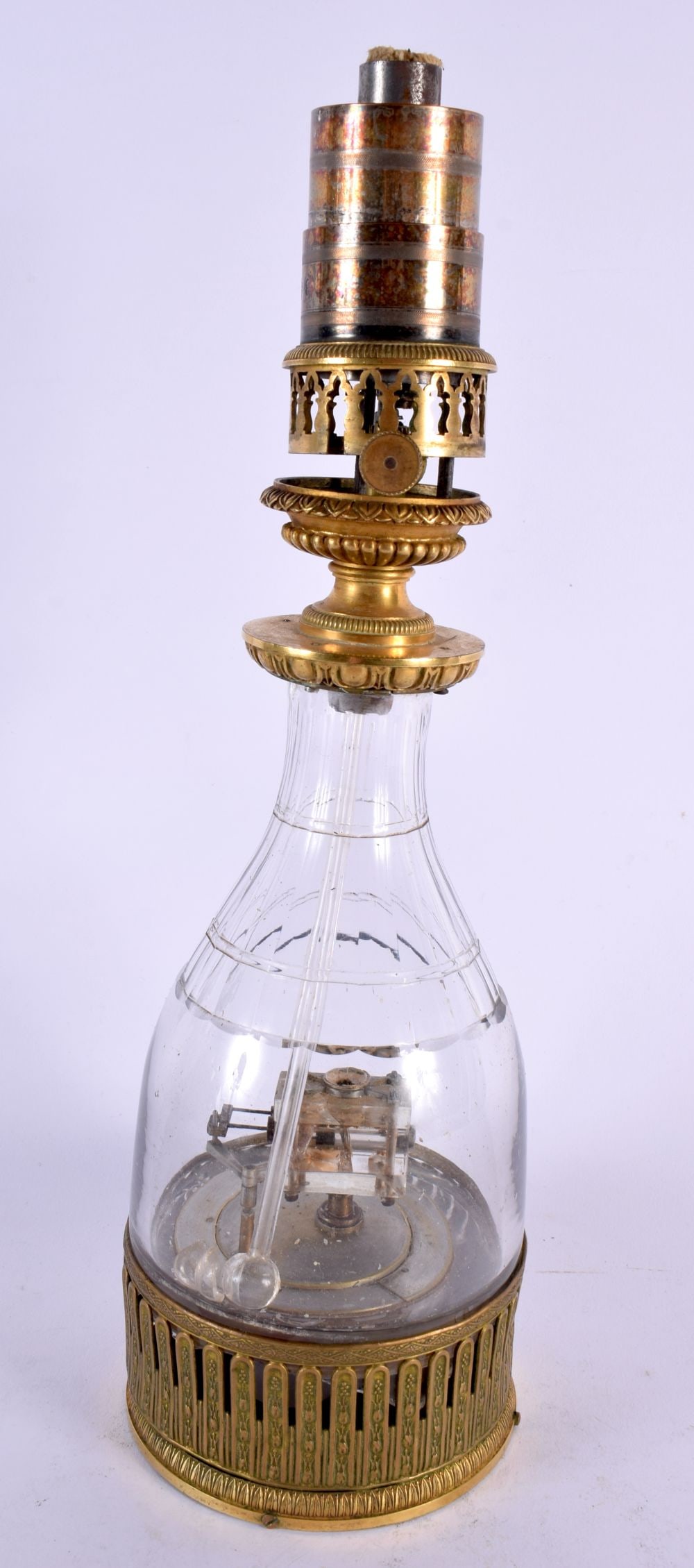 AN EARLY 20TH CENTURY CASTEL MERCURY GLASS OIL LAMP. 35 cm high.: AN EARLY 20TH CENTURY CASTEL MERCURY GLASS OIL LAMP. 35 cm high.