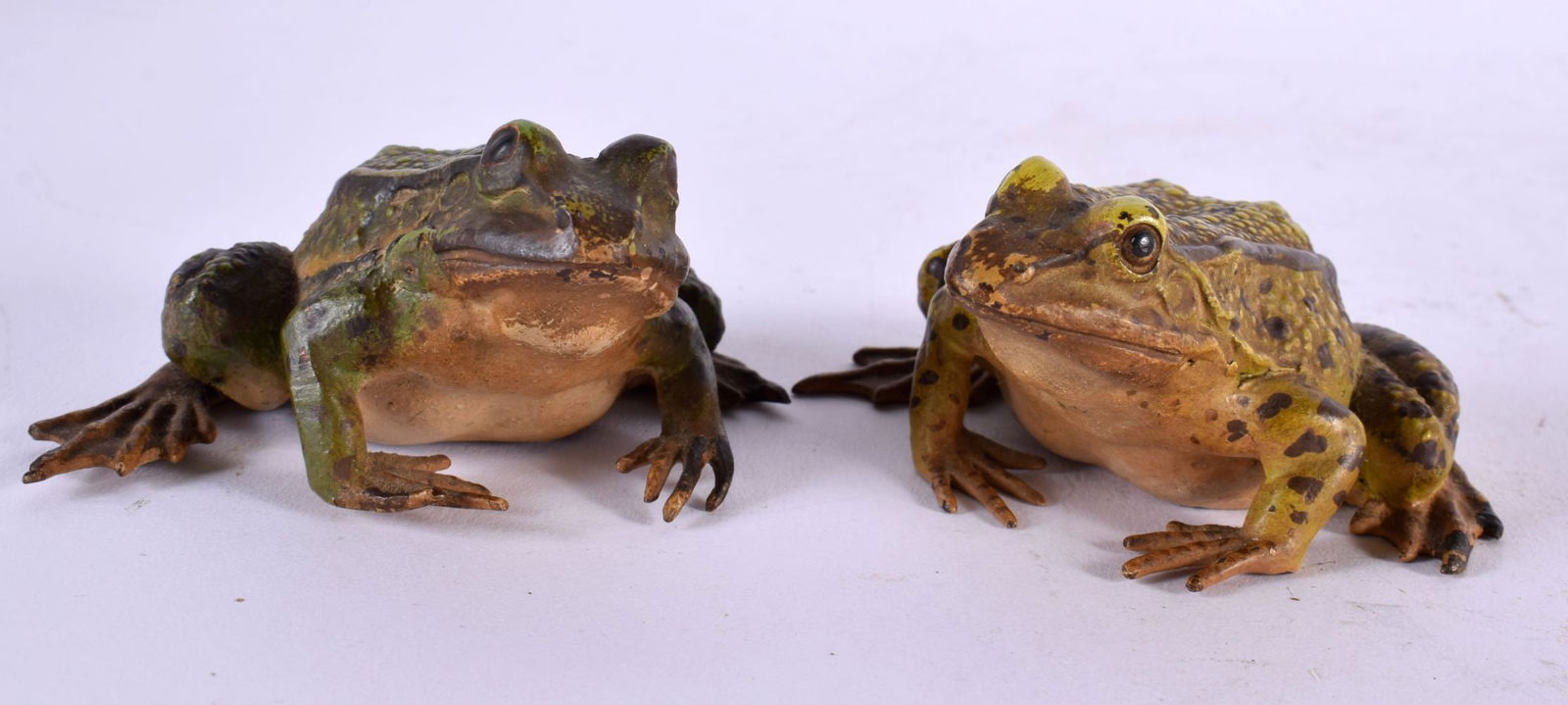 A PAIR OF LATE 19TH CENTURY AUSTRIAN COLD PAINTED BRONZE TOADS in the manner of Franz Xavier Bergman (1 of 5)