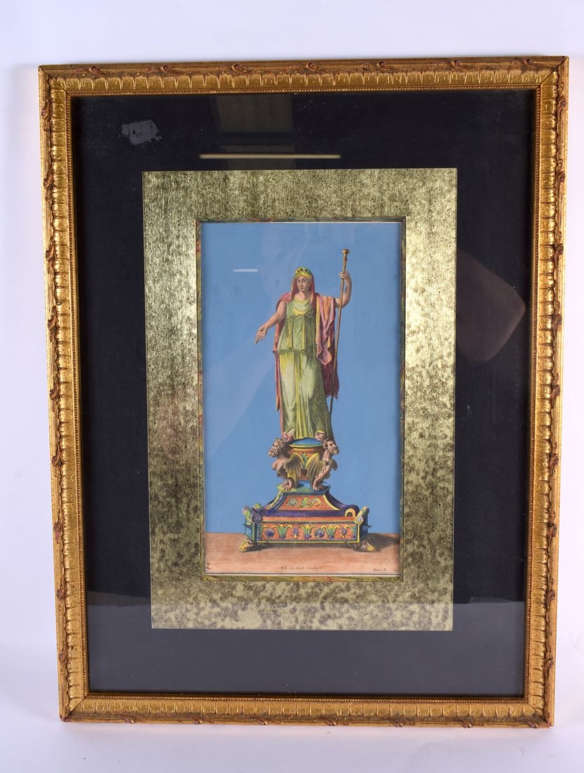 AN ANTIQUE HAND COLOURED ENGRAVING. 60 cm x 40 cm. (1 of 4)