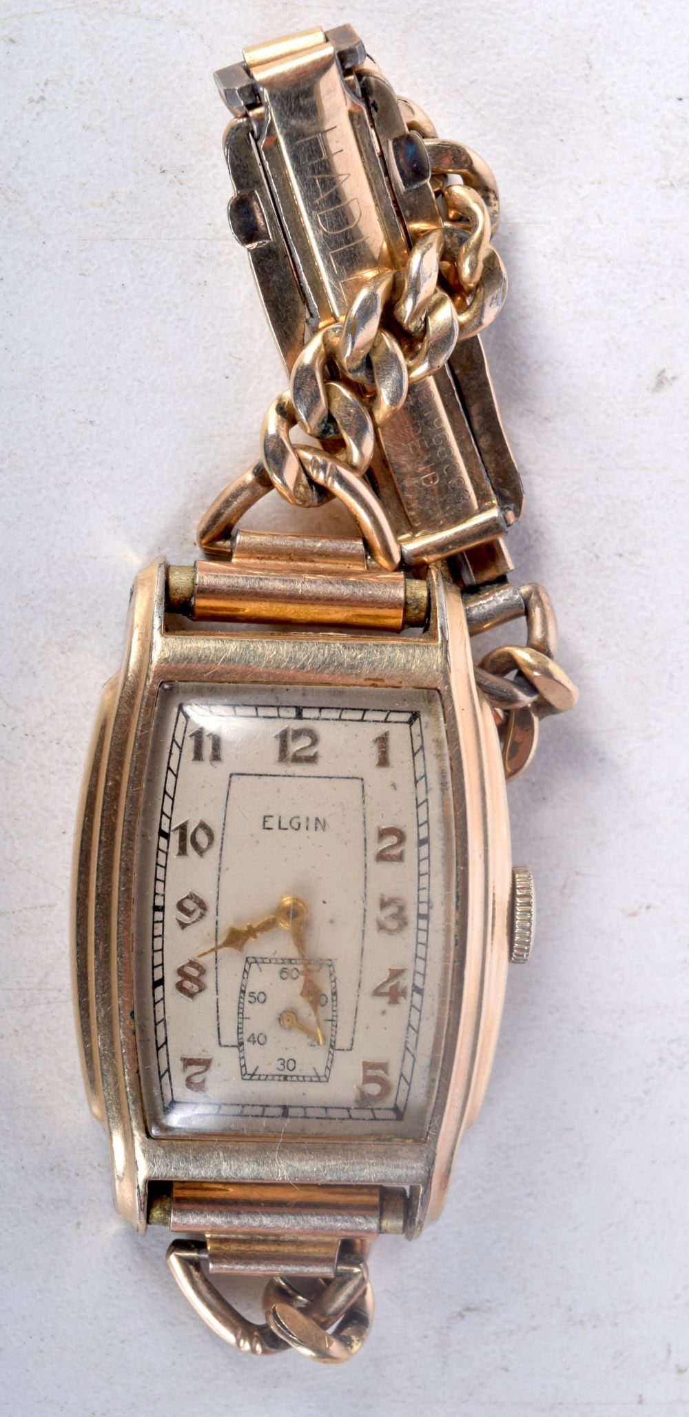 AN ELGIN BRACELET WATCH.  Not working, dial 2.7cm incl crown (1 of 3)