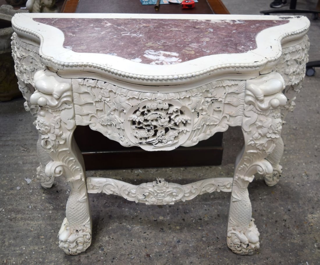 A 19th Century Chinese hardwood console table with a marble insert 86 x 118 cm (1 of 4)