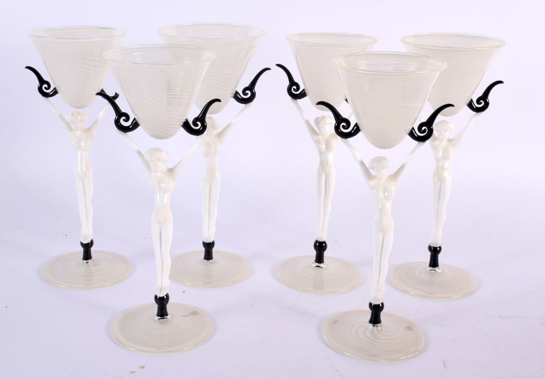 A CHARMING SET OF ART DECO WERKSSTATTE GLASS COCKTAIL GLASSES possibly by Fritz Lampl, formed as fig (1 of 4)