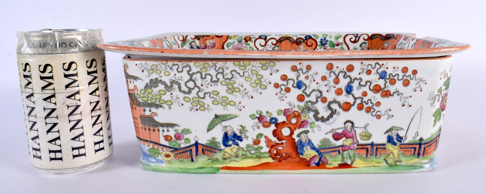 A RARE EARLY 19TH CENTURY ENGLISH POTTERY RECTANGULAR FOOD WARMING BOX AND COVER probably Masons. 28 (1 of 6)