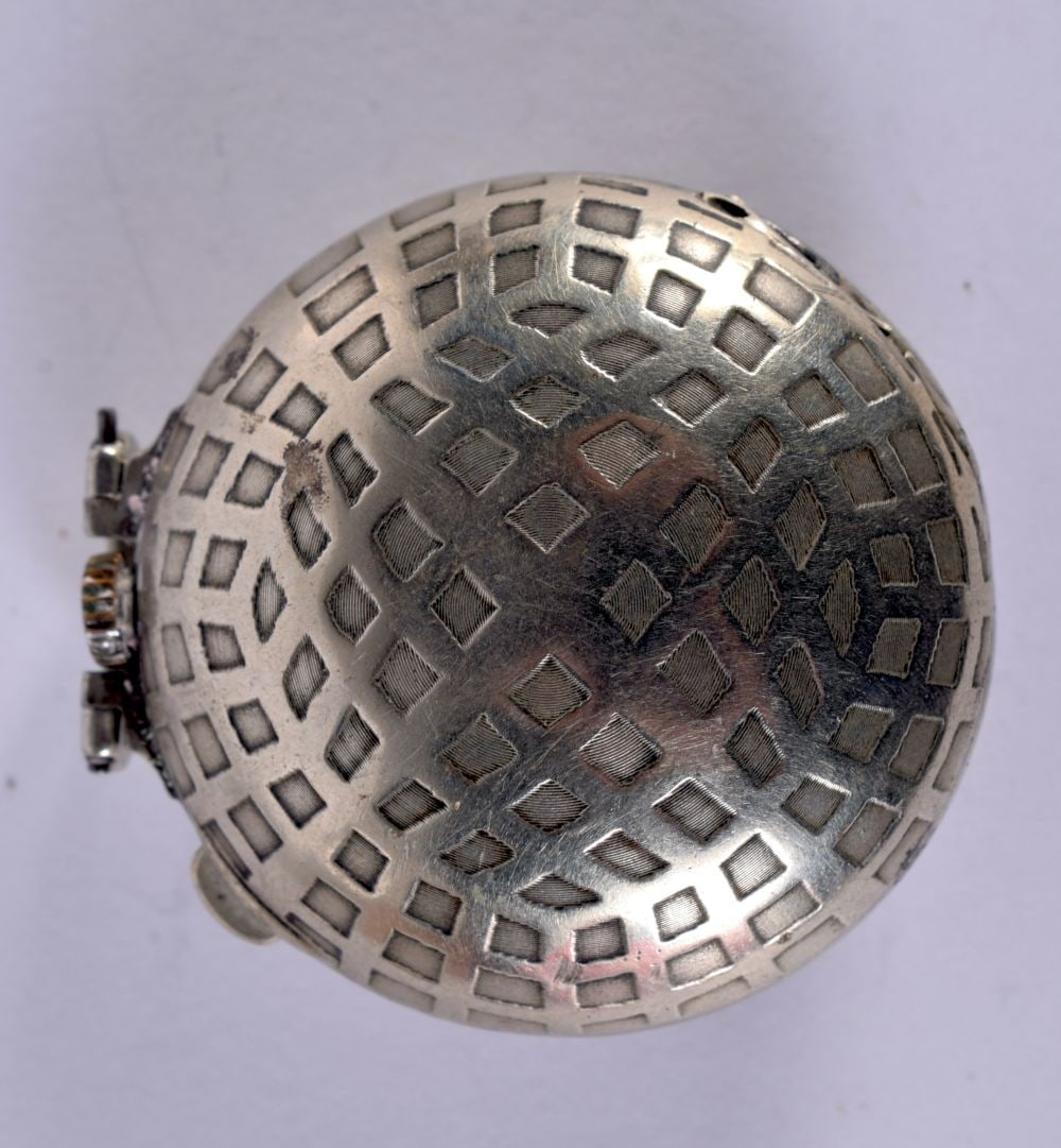 A NOVELTY "GOLF BALL" TOP WIND POCKET WATCH, the circular white enamel dial with black Arabic numera: A NOVELTY "GOLF BALL" TOP WIND POCKET WATCH, the circular white enamel dial with black Arabic numerals enclosing subsidiary seconds dial, the hinged cover stamped "BREV & DEM, Swiss Made, Reg. No. 703