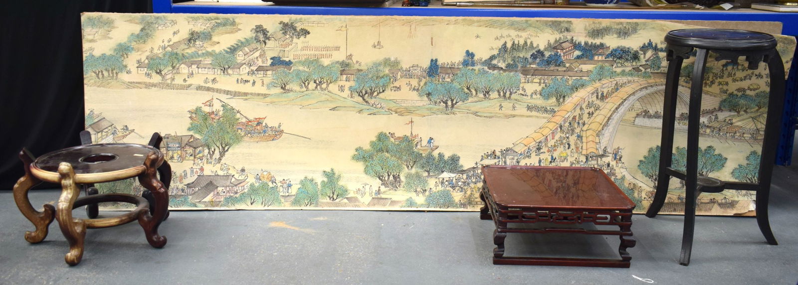 A VERY LARGE 18TH/19TH CENTURY CHINESE KOREAN PAINTING together with three large Chinese hardwood st (1 of 12)