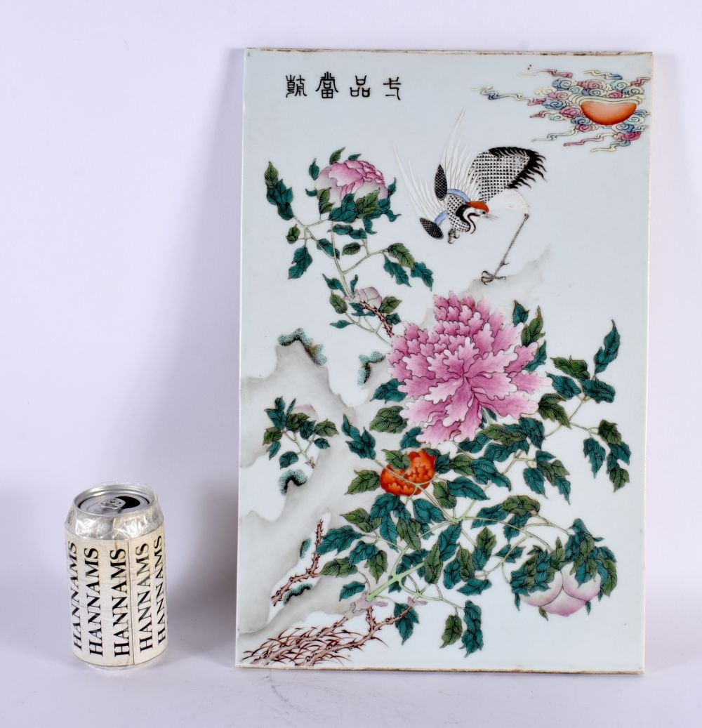 A LARGE EARLY 20TH CENTURY CHINESE FAMILLE ROSE PORCELAIN PANEL Late Qing/Republic, painted with a b (1 of 6)