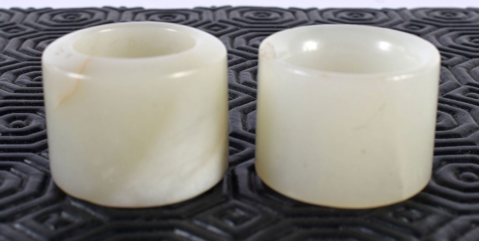 TWO CHINESE WHITE JADE ARCHER'S RINGS. 58 grams. S. (2) (1 of 4)
