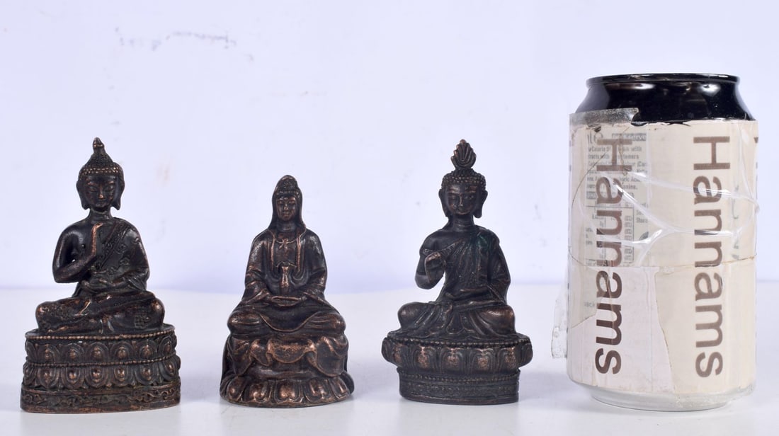 A small Chinese Tibetan Buddha together with another 2 Buddhas  9.5 cm .(3). (1 of 4)