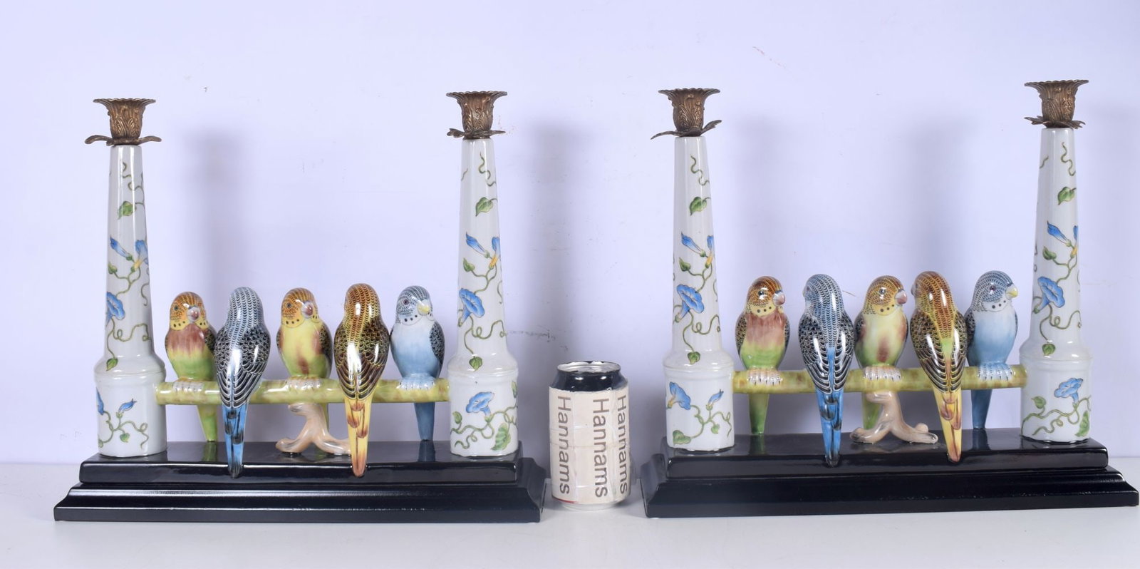 A pair of large porcelain and gilt metal  birds on a perch candle stick holders (1 of 4)