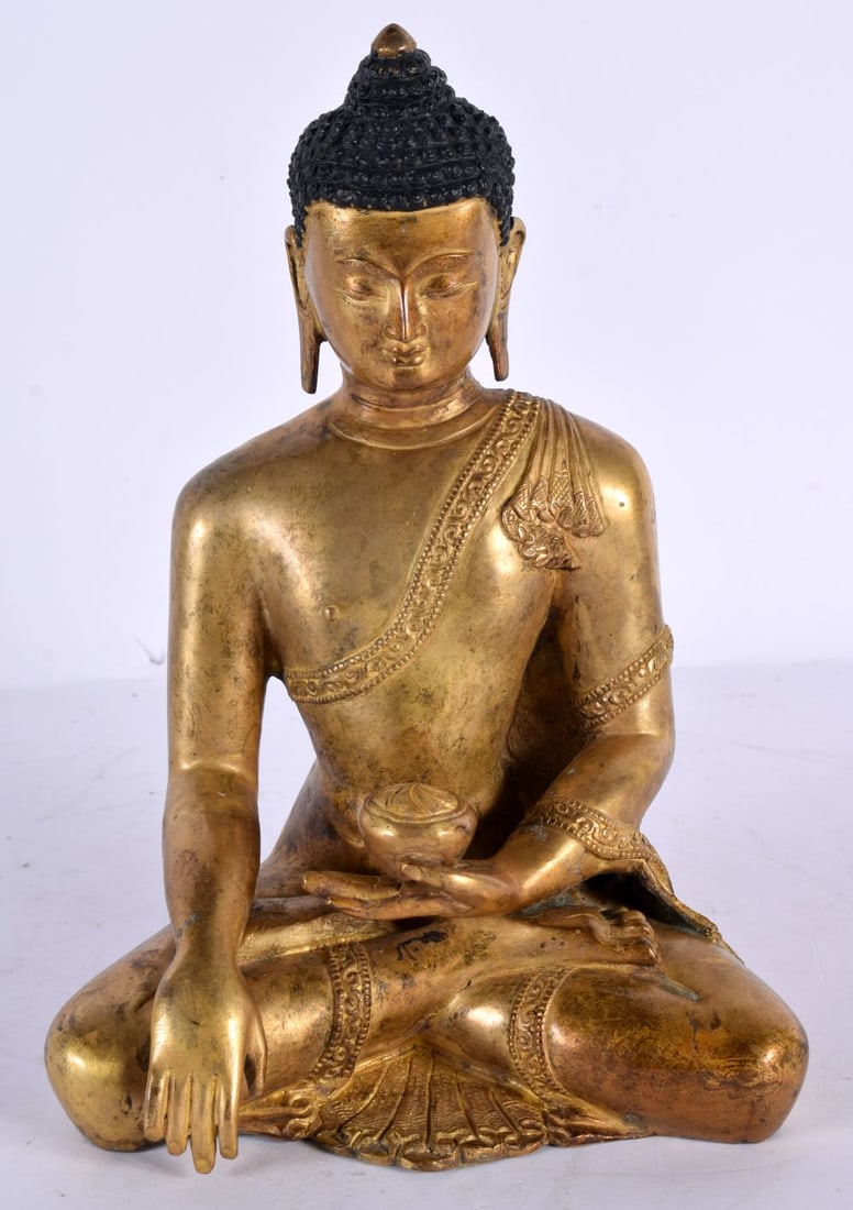 A LARGE 19TH CENTURY CHINESE TIBETAN GILT BRONZE FIGURE OF A BUDDHA Qing, modelled holding a censer, (1 of 4)