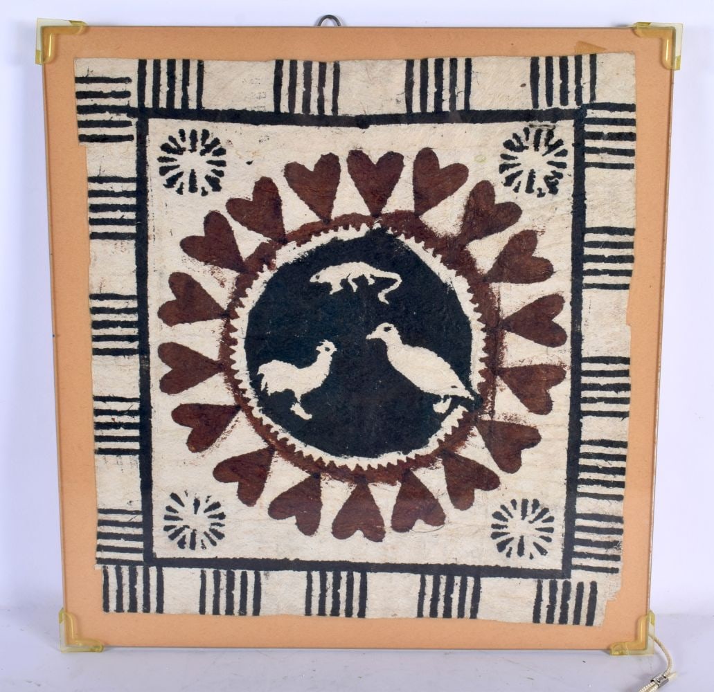 AN UNUSUAL VINTAGE TRIBAL PAINTED TEXTILE. 30 cm square.: AN UNUSUAL VINTAGE TRIBAL PAINTED TEXTILE. 30 cm square.
