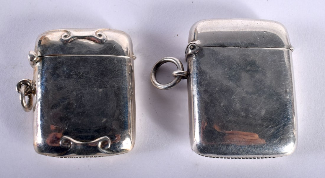 Two Victorian Silver Vesta Cases.  Hallmarked Birmingham 1899, Largest 4.4cm x 3.3cm x 1.1cm, total (1 of 3)