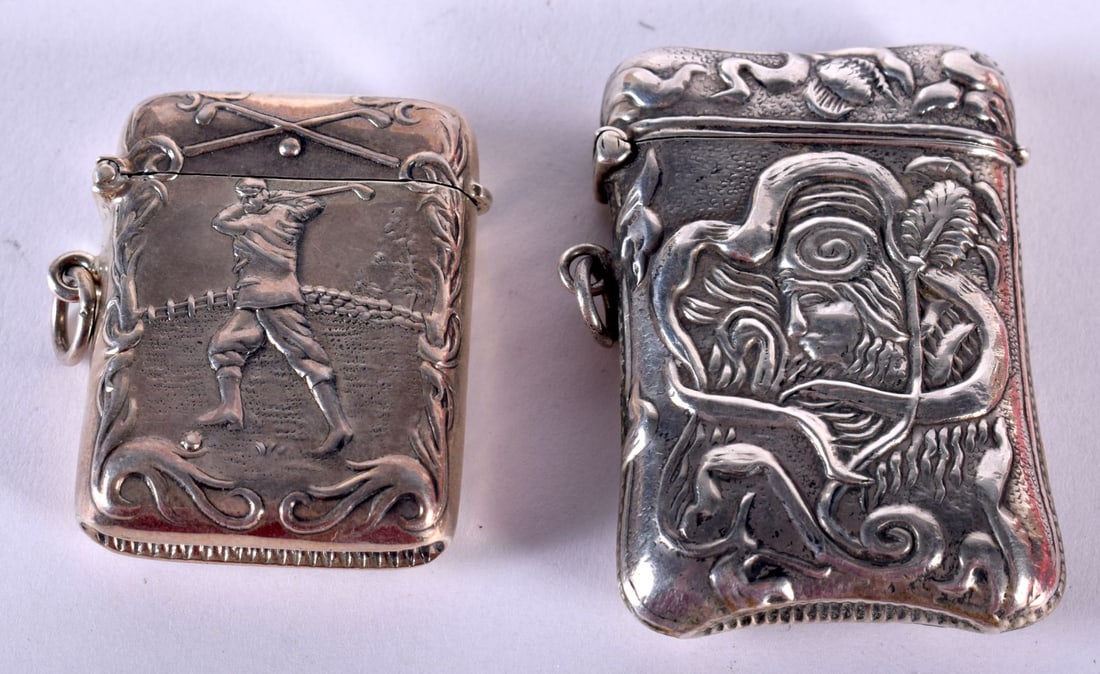 Two Antique Silver Vesta Cases, Stamped Sterling and 925, Largest 5.7cm x 3.6cm x 1cm, total weight (1 of 5)