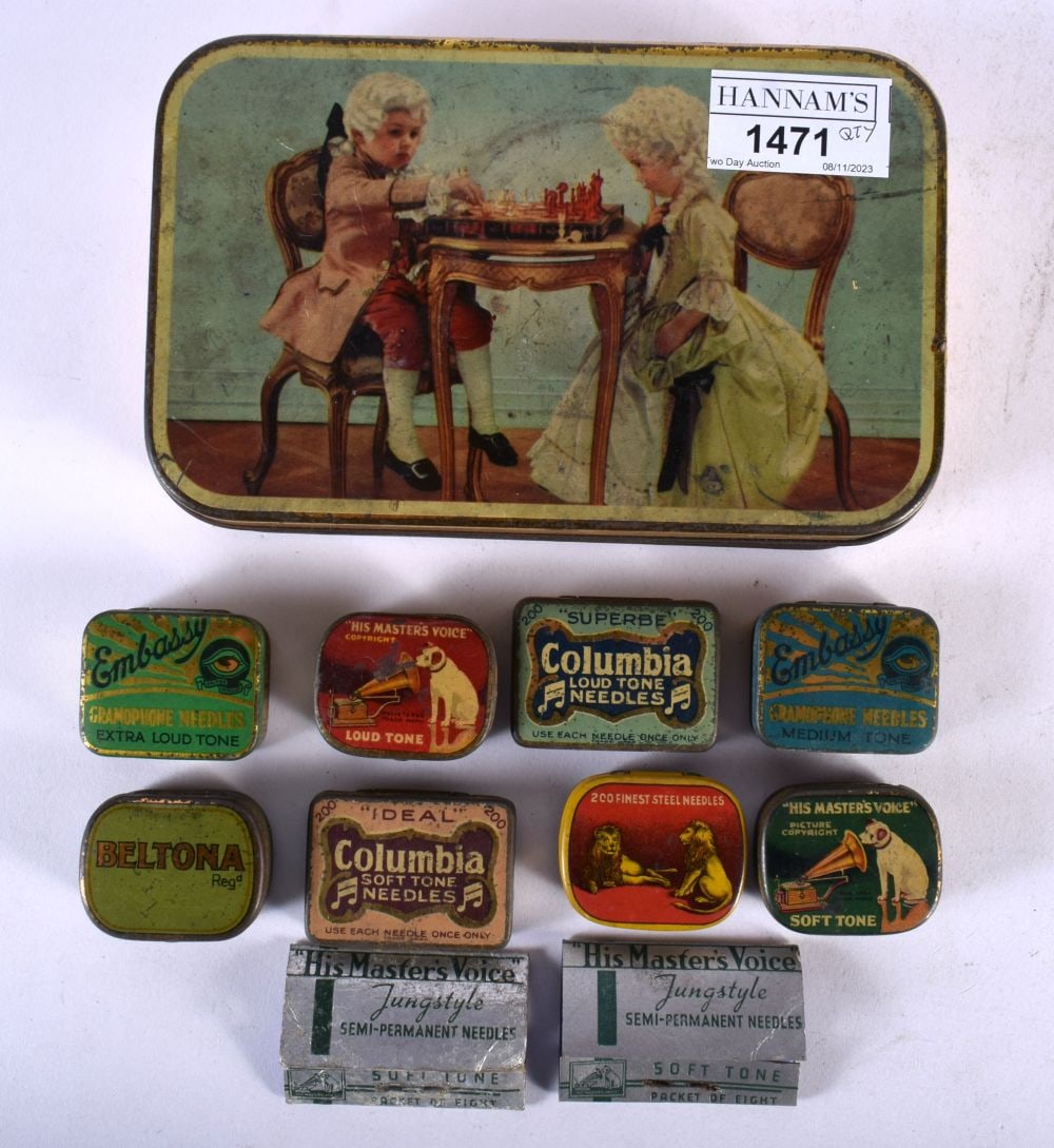 A Tin containing 8 Boxes of Gramophone Needles (including Beltona, HMV, Columbia, Embassy etc) (Qty) (1 of 3)