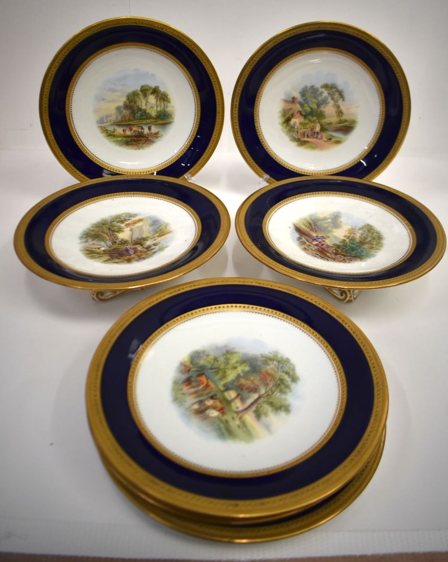 Mid 19th century Grainger's Worcester dessert service painted in the manner of John Stinton Senior w (1 of 8)