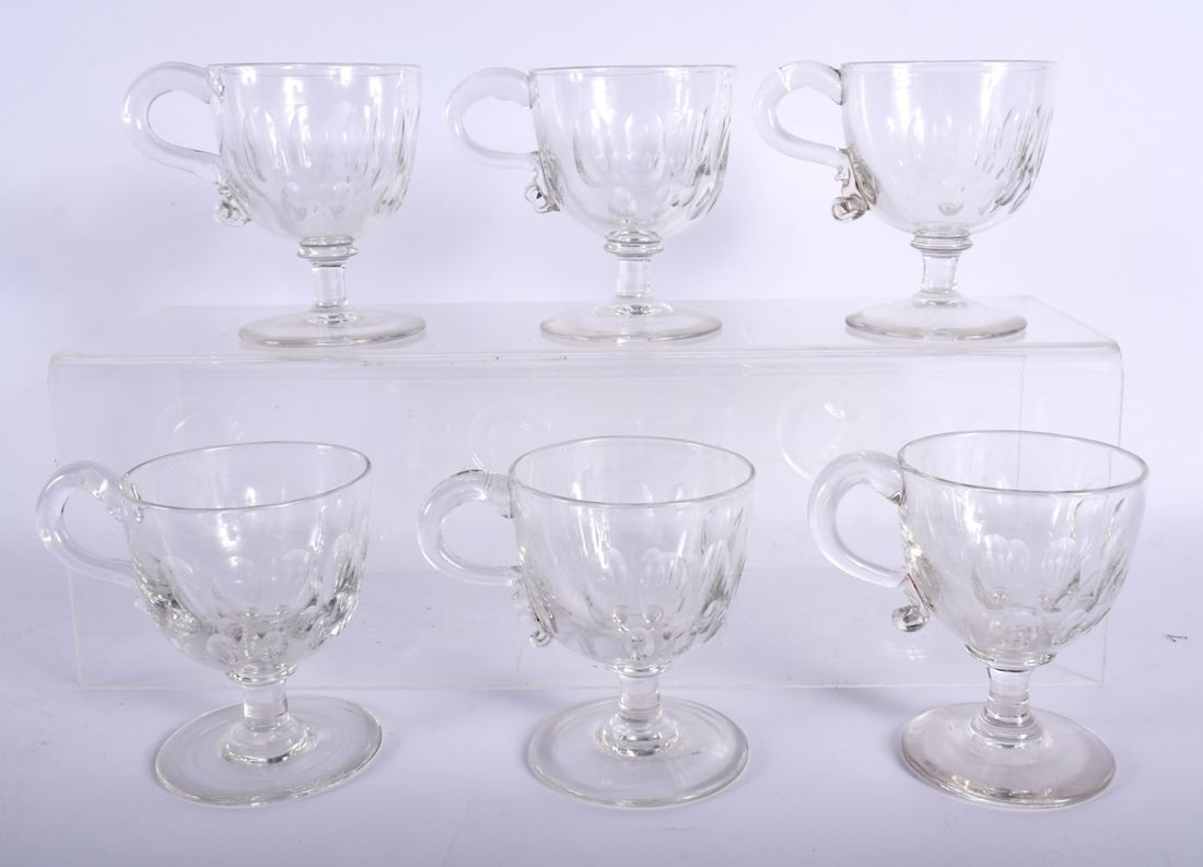 A SET OF SIX VICTORIAN GLASS CUSTARD CUPS. 8.5 cm high. (6) (1 of 5)