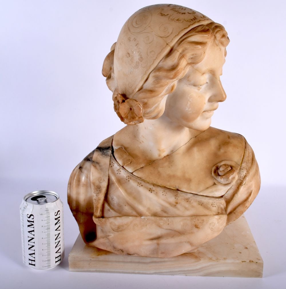 AN ANTIQUE EUROPEAN CARVED MARBLE BUST OF A FEMALE. 40 cm x 20 cm. (1 of 6)