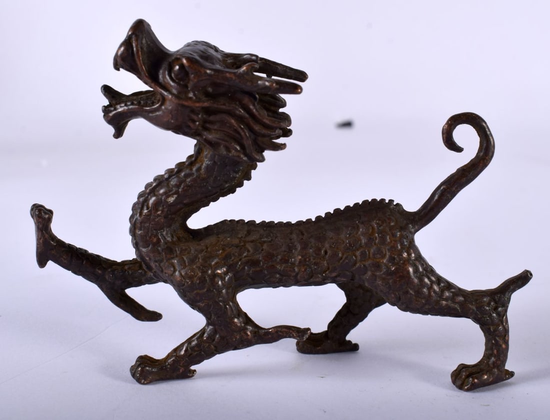 A Japanese Bronze Model of a Dragon.  10.2cm x 7.2cm x 2.5cm, weight 158.2g (1 of 5)