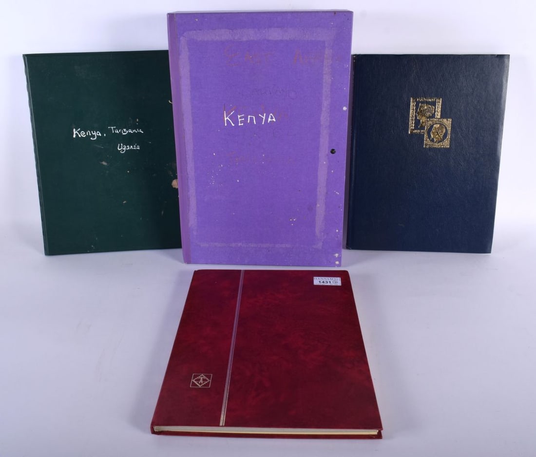 3 Stamp Albums (Kenya, Uganda and Tanganyika) with a Box of Unsorted Stamps (1 of 6)