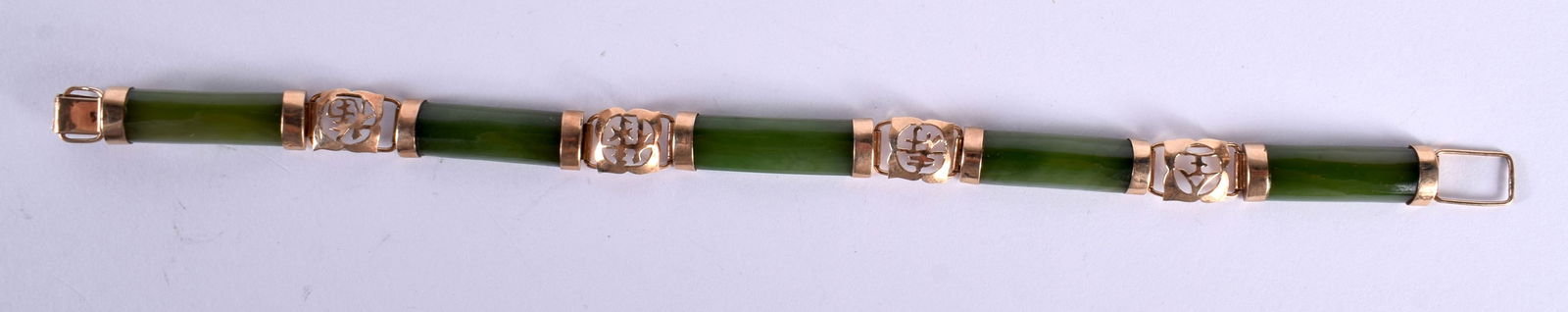 A 14ct Gold and Jade Bracelet.  19cm long, Stamped 14K, weight 8.85g (1 of 5)