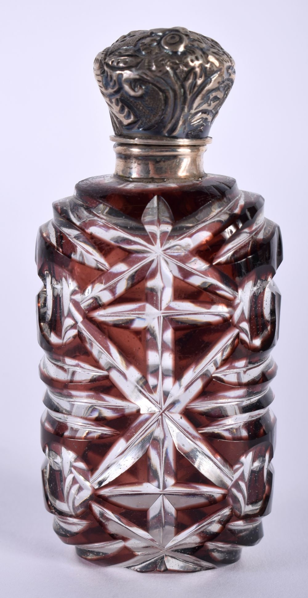 A Ruby Glass Scent Bottle with Silver Top.  8cm x 3.5cm x 2.2cm (1 of 4)