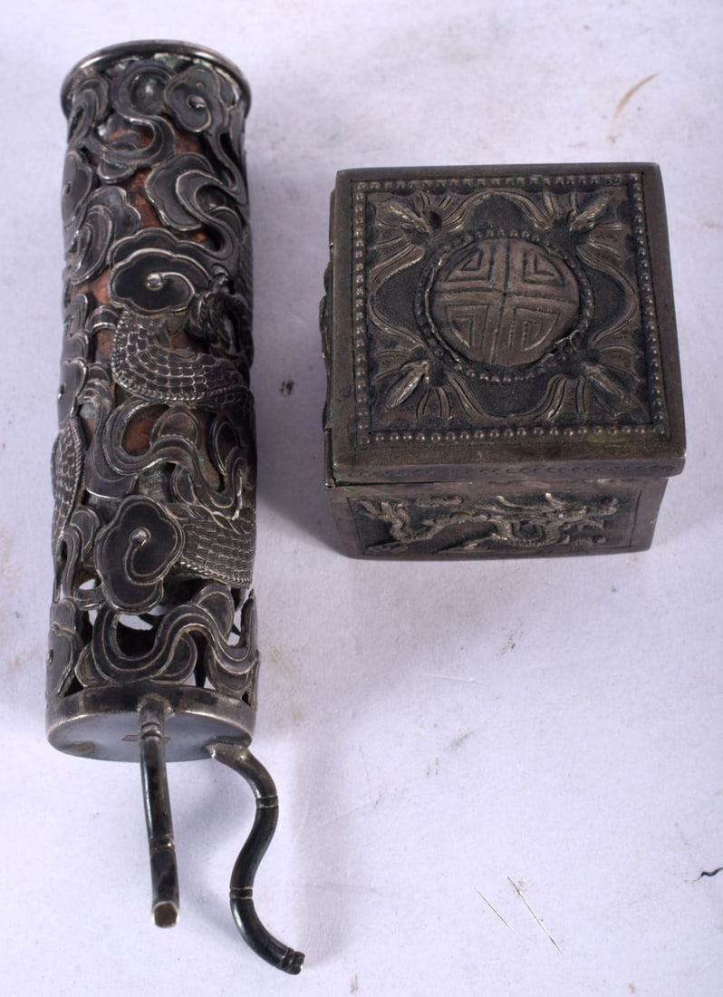 A LATE 19TH CENTURY CHINESE EXPORT SILVER VASE by Wang Hing, together with a Chinese silver box. Sil (1 of 3)