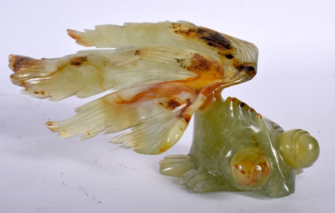 A CHINESE REPUBLICAN PERIOD CARVED JADE FISH. 15 cm wide. (1 of 4)