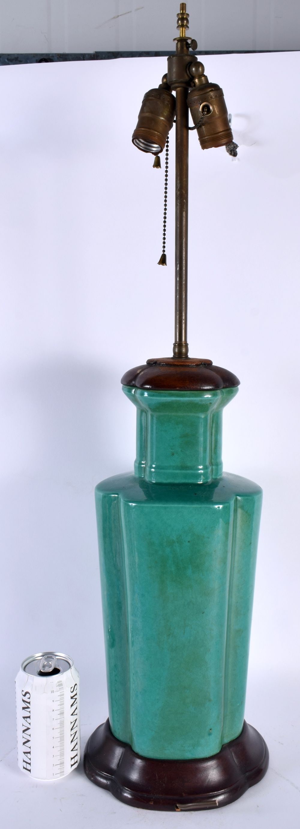 A LARGE 19TH CENTURY ROBINS EGG TYPE GLAZED PORCELAIN LAMP Qing. 65 cm high. (1 of 5)