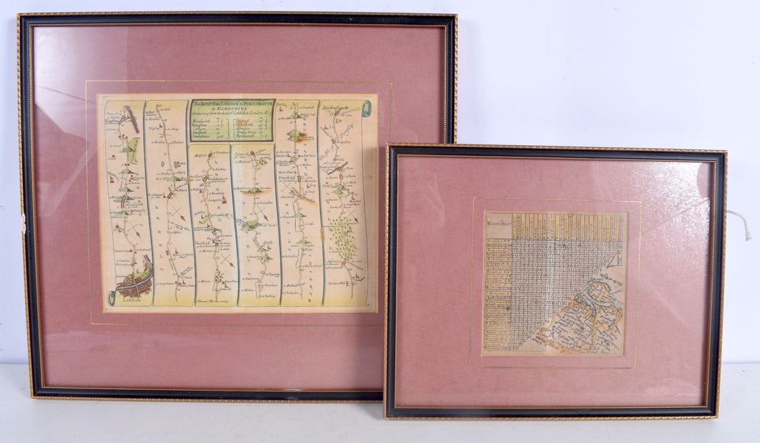 An antique framed map of Hampshire with Thomas Jenner 1623-68 together with another map of Hampshire: An antique framed map of Hampshire with Thomas Jenner 1623-68 together with another map of Hampshire with John Senex to the rear 16 x 21 cm (2).