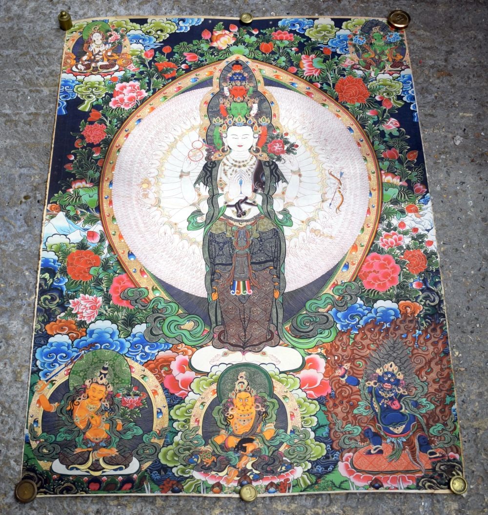 A Tibetan Tanka 90 x 70 cm.: A Tibetan Tanka 90 x 70 cm.