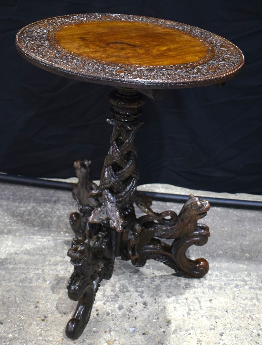 A 19th Century Anglo Indian Burmese occasional table with carved lions to the feet 76 x 56 cm (1 of 4)