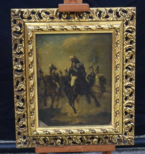 A small framed 19th Century oil on Canvas, After Franz Kruger depicting Nicholas I with his: A small framed 19th Century oil on Canvas, After Franz Kruger depicting Nicholas I with his Imperial Majesty's Suite 26 x 20 cm.