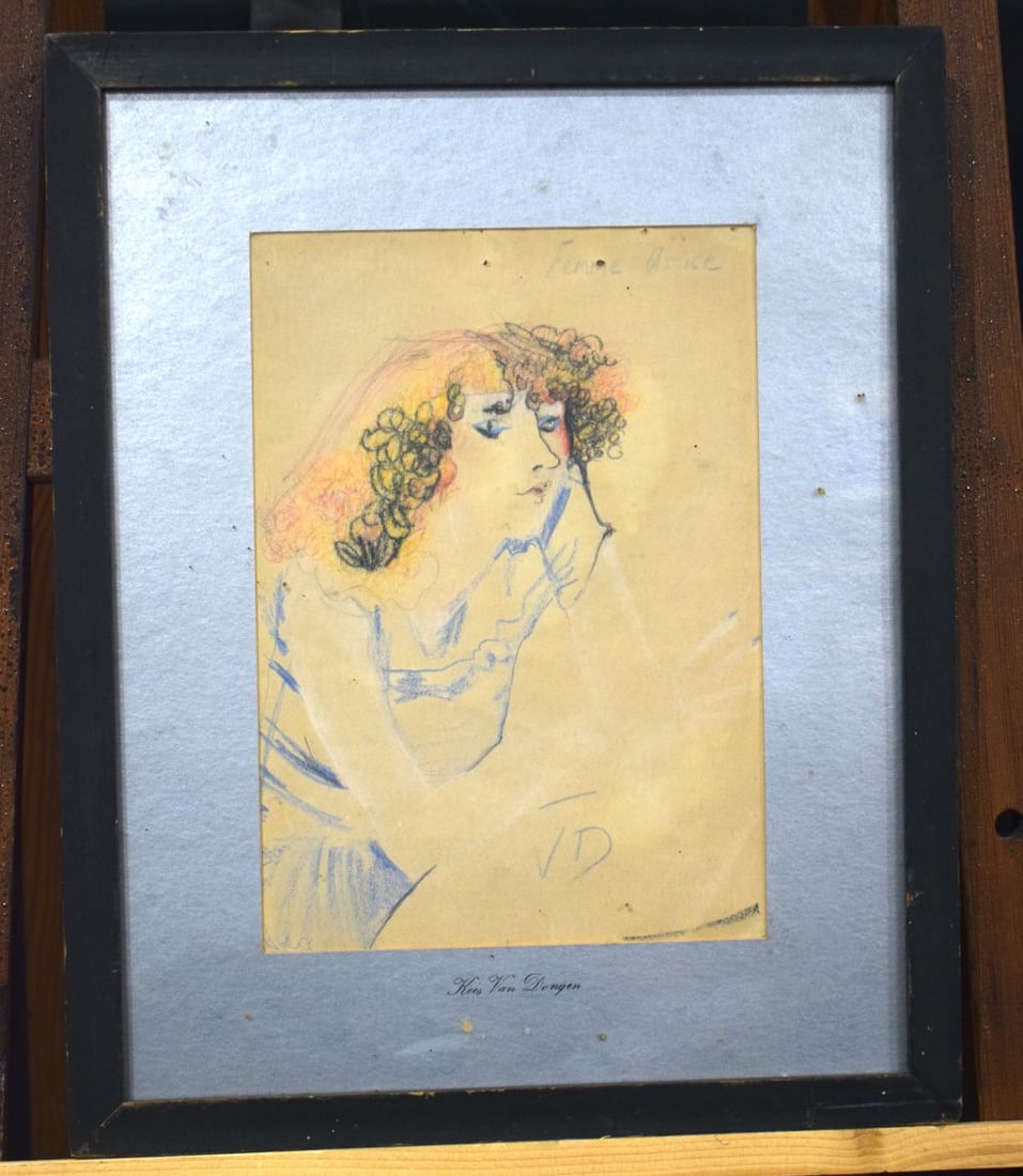 Kees Van Dongen (1877-1968) Framed Charcoal drawing of a female 29 x 20 cm (1 of 5)