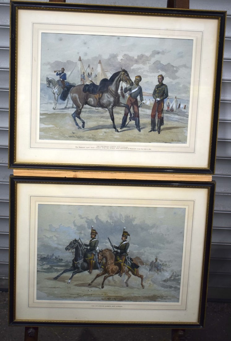 Alfred Frank de Prades ( 1825 – 1885) two framed Aquatints of Military Cavalry units from the 11th (1 of 6)