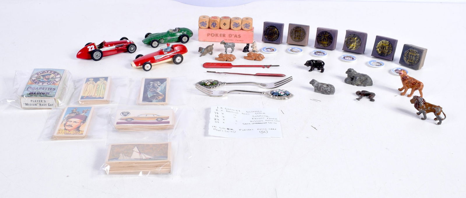 A Miscellaneous group , miniature Dolls House ceramics, Corgi model racing cars ,lead model animals, (1 of 4)