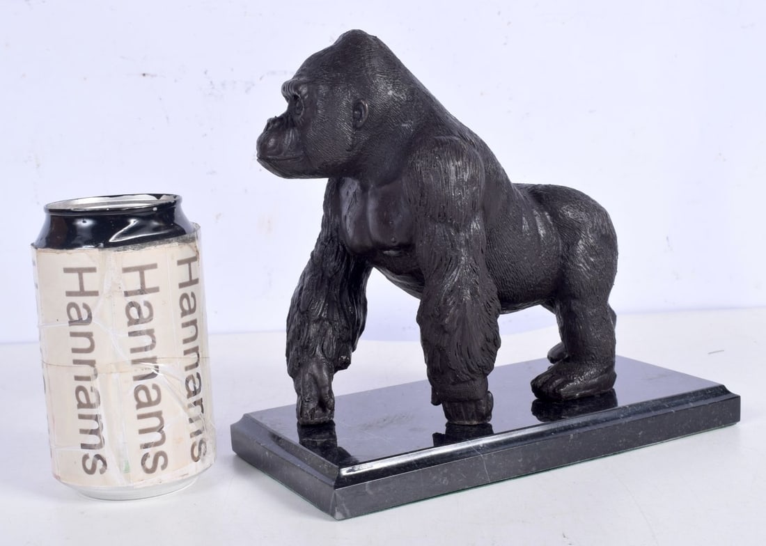 A Bronze Gorilla on a marble plinth 18 x 20 cm. (1 of 3)