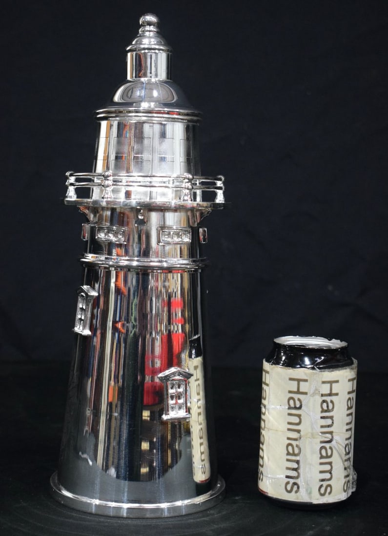 A silver plated lighthouse cocktail shaker 36 cm. (1 of 3)