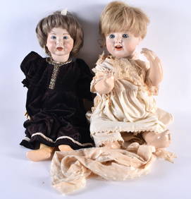 A SIMON HALBIG BISQUE HEADED PORCELAIN DOLL together with another German bisque headed doll marked A (1 of 10)