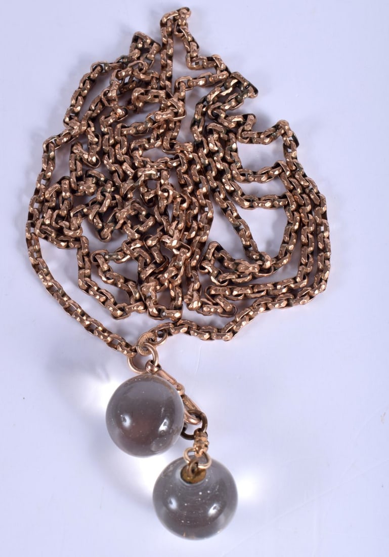 An 18 Carat Rolled Gold Chain with two glass balls.  136cm long, weight 59g (1 of 3)